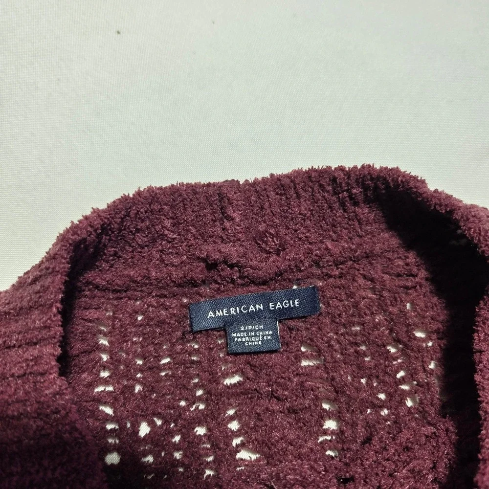American Eagle Womens Burgundy‎ Cable Knit Chenille Sweater Maroon Sm Crew Neck
